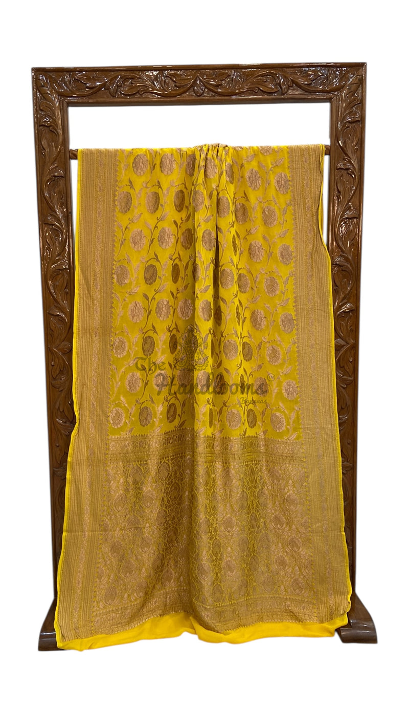 Pure Khaddi Georgette Handloom Banarasi Saree - Copper Zari