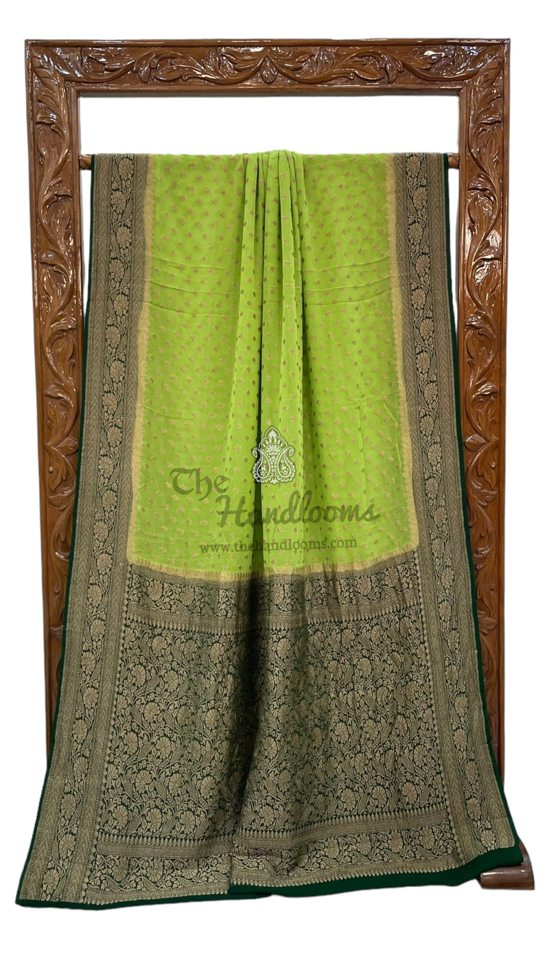 Khaddi Georgette Handloom Banarasi Saree -  Antique zari - The Handlooms