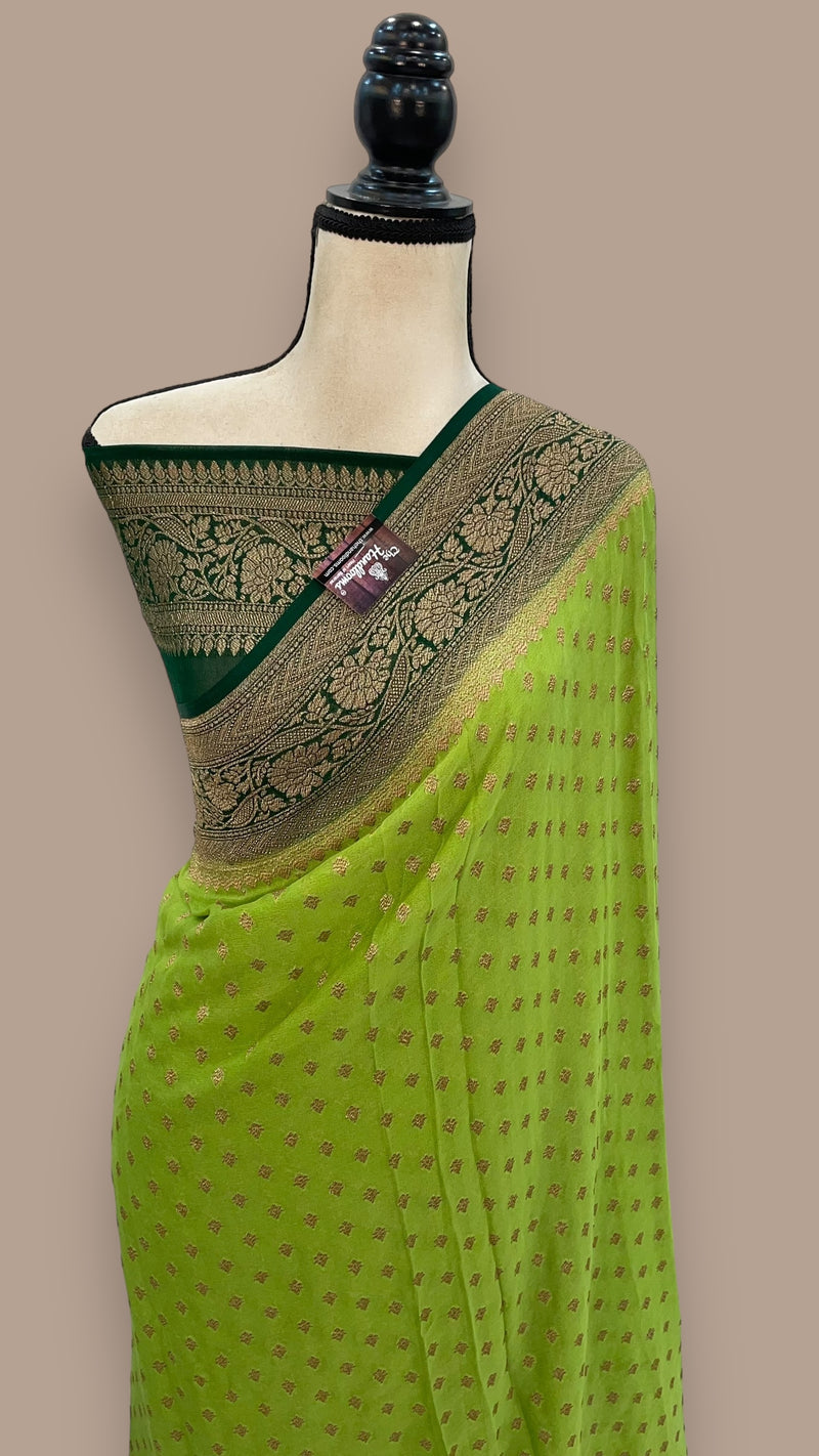 Khaddi Georgette Handloom Banarasi Saree -  Antique zari - The Handlooms