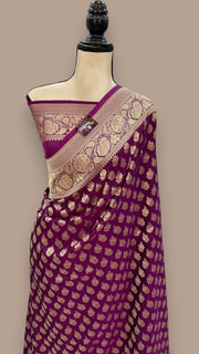 Purple Pure Katan Silk Banarasi Handloom Saree - All Over Jaal Work - The Handlooms