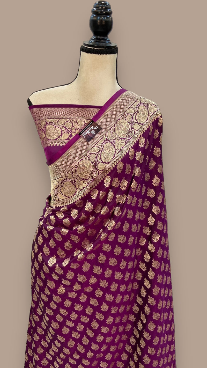Purple Pure Katan Silk Banarasi Handloom Saree - All Over Jaal Work - The Handlooms