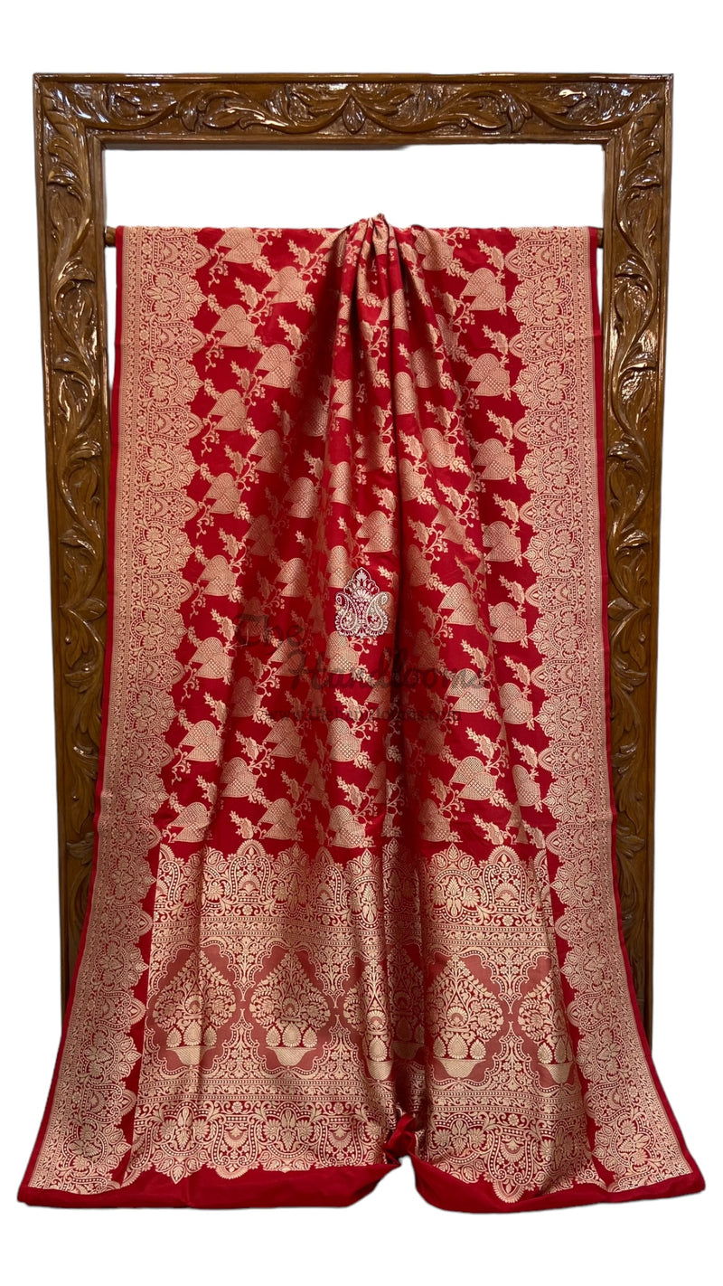 Pure Katan Silk Banarasi Handloom Saree - All Over Jaal Work - The Handlooms