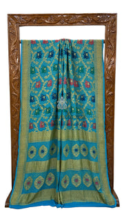Pure Georgette Banarasi Bandhej Handloom Saree - with meenakari work - The Handlooms