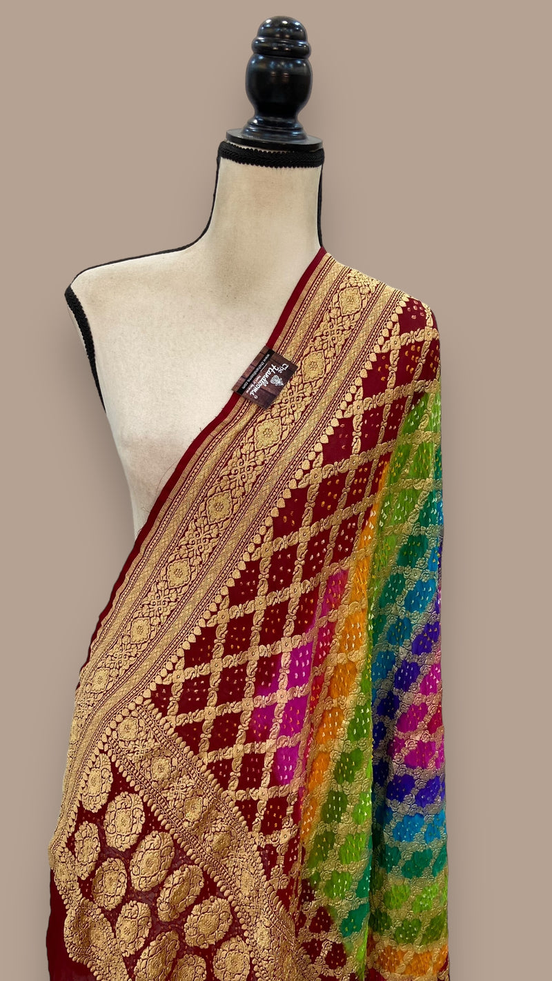 Pure Georgette Banarasi Bandhej Handloom Dupatta - The Handlooms