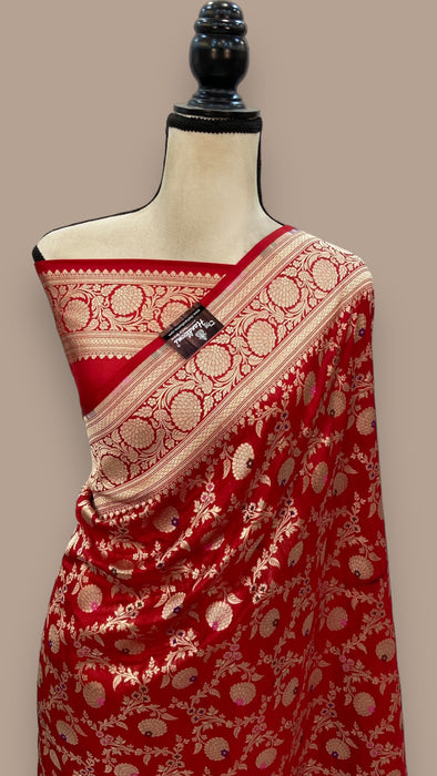 Pure Katan Silk Banarasi Handloom Saree - All over Jaal work - With Meenakari