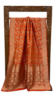Orange Pure Katan Silk Banarasi Handloom Saree - All over Jaal work - With Meenakari - The Handlooms