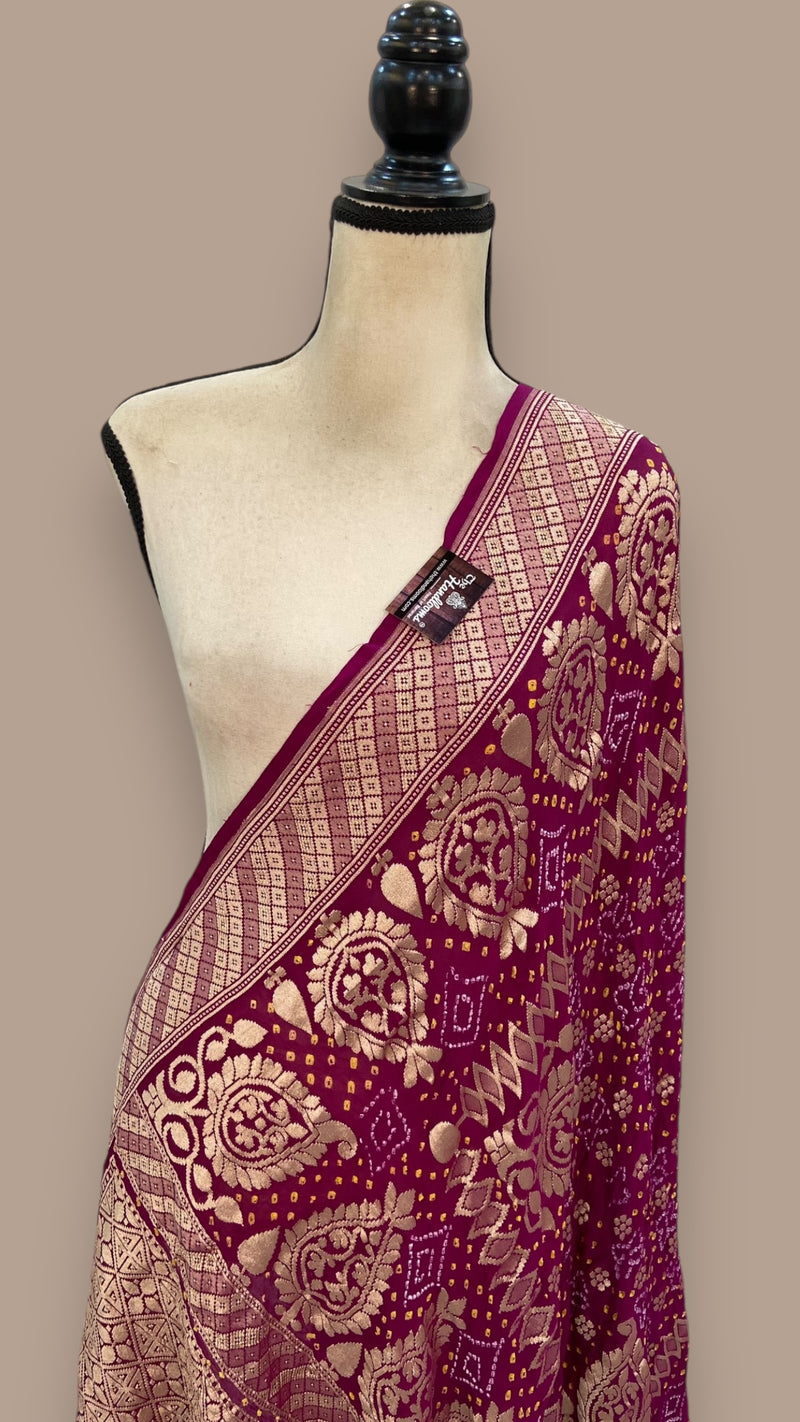 Pure Georgette Banarasi Bandhej Handloom Dupatta - The Handlooms