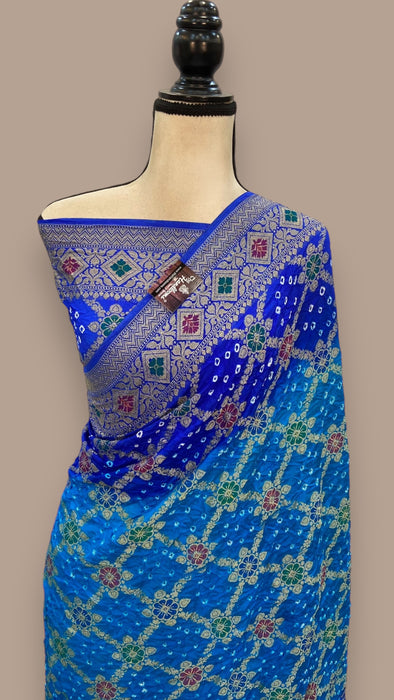 Pure Dupion Silk Bandhej Banarasi Saree - Meenakari