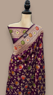 Pure Katan Silk Banarasi Handloom Saree - All over Jaal work - With Meenakari - The Handlooms