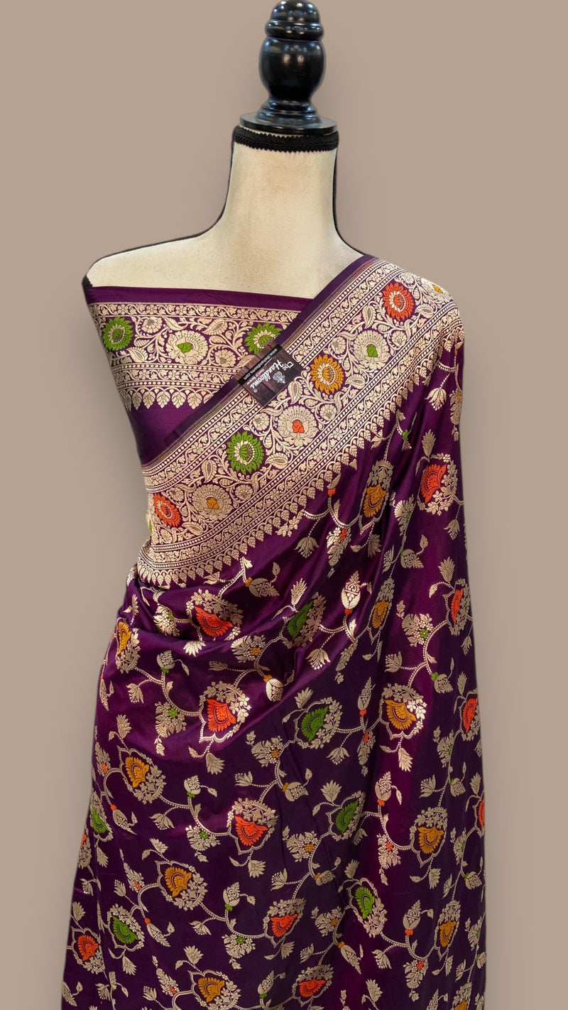 Pure Katan Silk Banarasi Handloom Saree - All over Jaal work - With Meenakari - The Handlooms