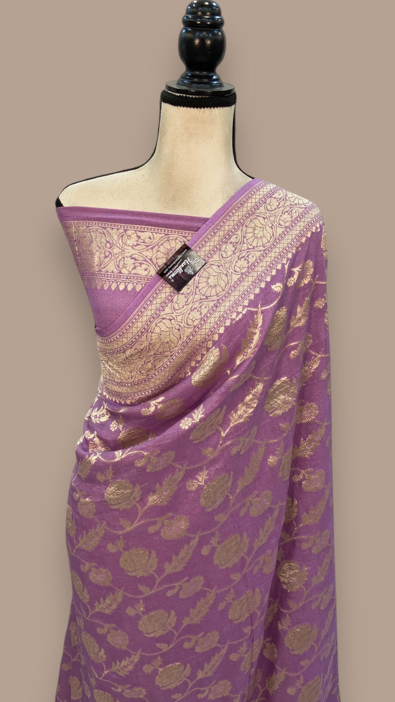 Tussar Georgette Handloom Banarasi Saree - All over Jaal Work - The Handlooms