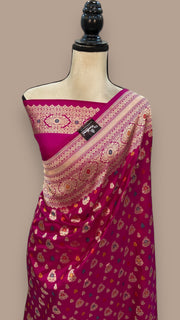 Magenta Pure Katan Silk Banarasi Handloom Saree - All over meenakari motifs - The Handlooms