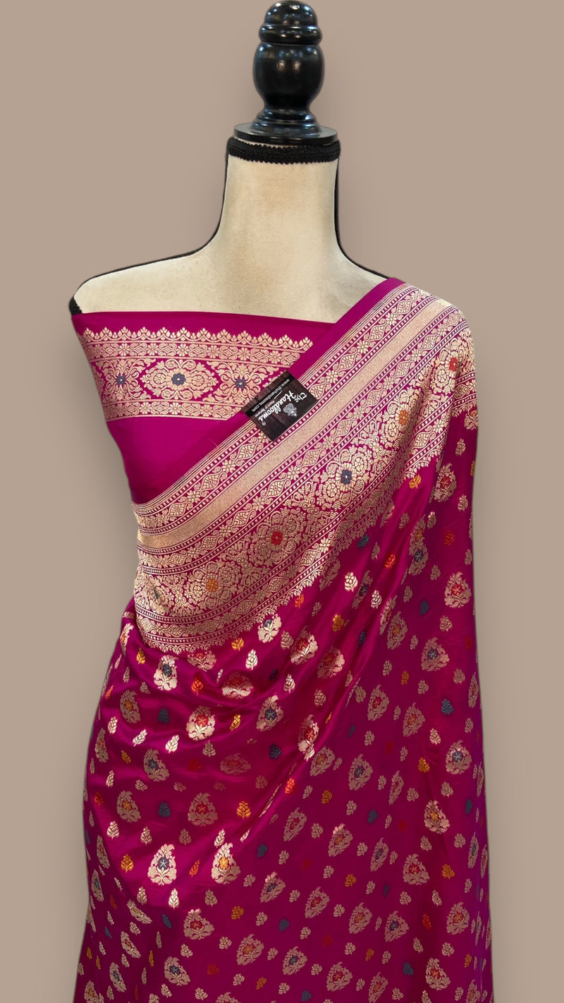 Magenta Pure Katan Silk Banarasi Handloom Saree - All over meenakari motifs - The Handlooms