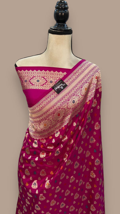 Pure Katan Silk Banarasi Handloom Saree - All over Sona Roopa Jaal work