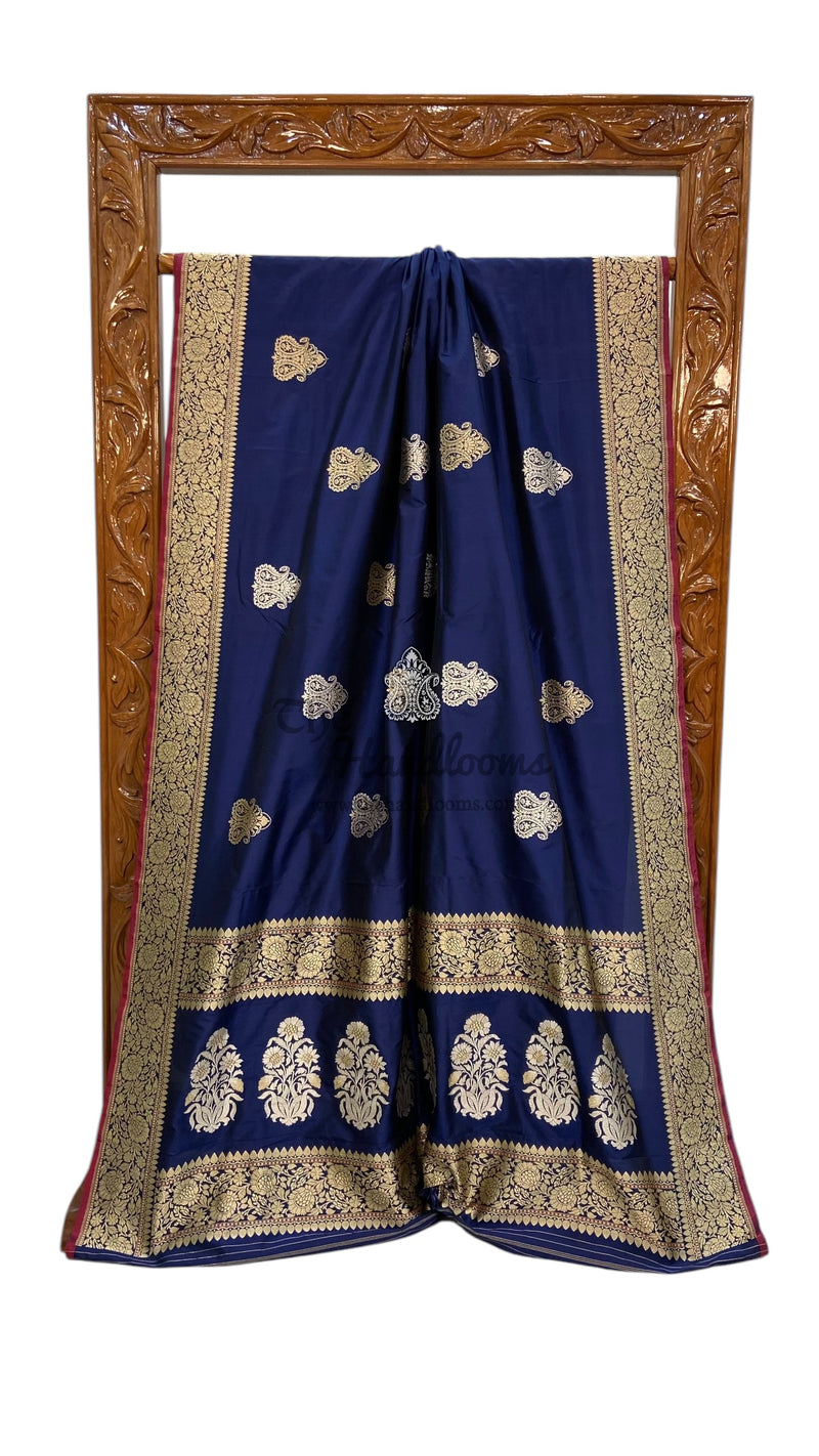 Pure Katan Silk Banarasi Handloom Saree - All over Sona Roopa Kadua motifs - The Handlooms