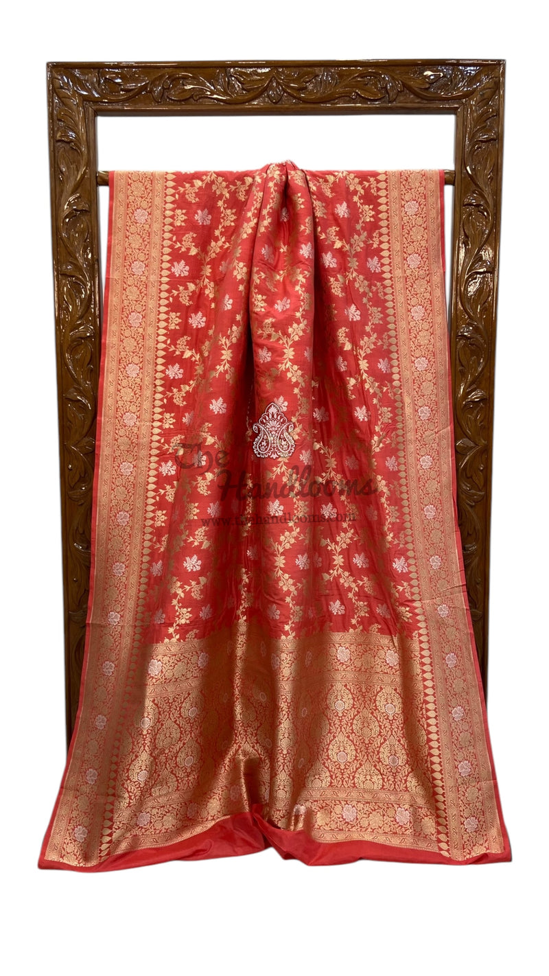 Pure Katan Silk Banarasi Handloom Saree - All over Sona Roopa Jaal work - The Handlooms