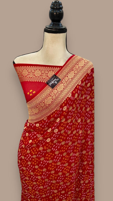 Pure Georgette Banarasi Bandhej Handloom Saree