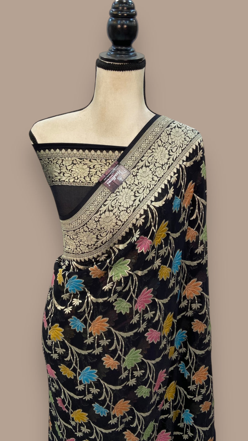 Khaddi Georgette Handloom Banarasi Saree - All over Jaal Work With Meenakari - The Handlooms