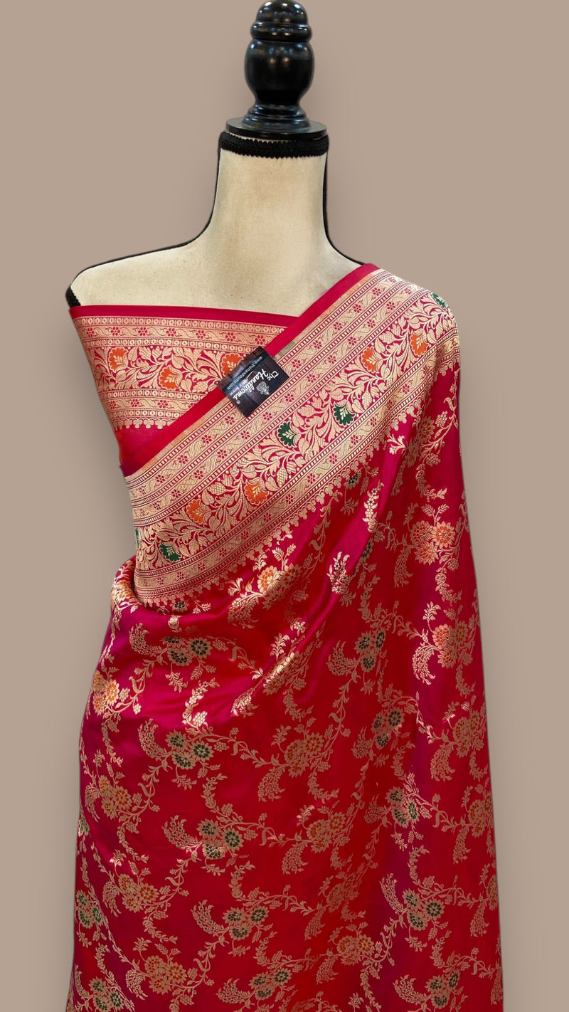 Pure Katan Silk Banarasi Handloom Saree - All over Jaal work - With Meenakari - The Handlooms