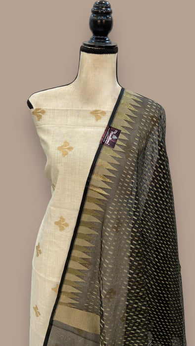 Pure Chanderi Cotton Banarasi Dress material - Chikankari