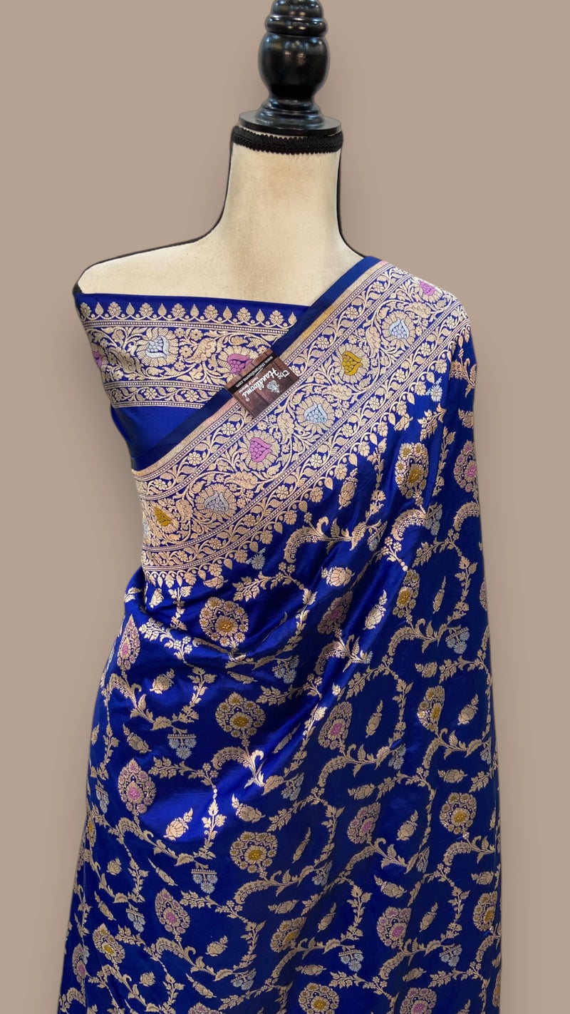 Pure Katan Silk Banarasi Handloom Saree - All over Jaal work - With Meenakari - The Handlooms