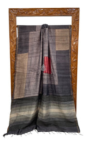 Pure Tussar Silk Handloom Banarasi Saree With Handprints - The Handlooms