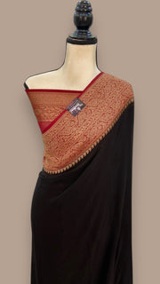 Black Pure Khaddi Georgette Handloom Banarasi Saree - The Handlooms