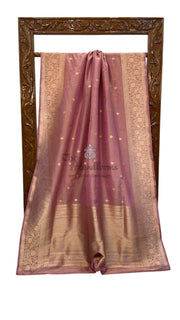 Onion Pink Pure tissue Katan Silk Banarasi Handloom Saree - All over Kadua motifs - The Handlooms