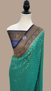 Khaddi Georgette Handloom Banarasi Saree -  Antique zari - The Handlooms
