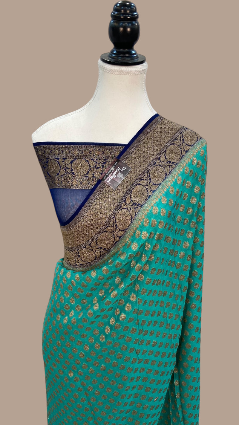 Khaddi Georgette Handloom Banarasi Saree -  Antique zari - The Handlooms