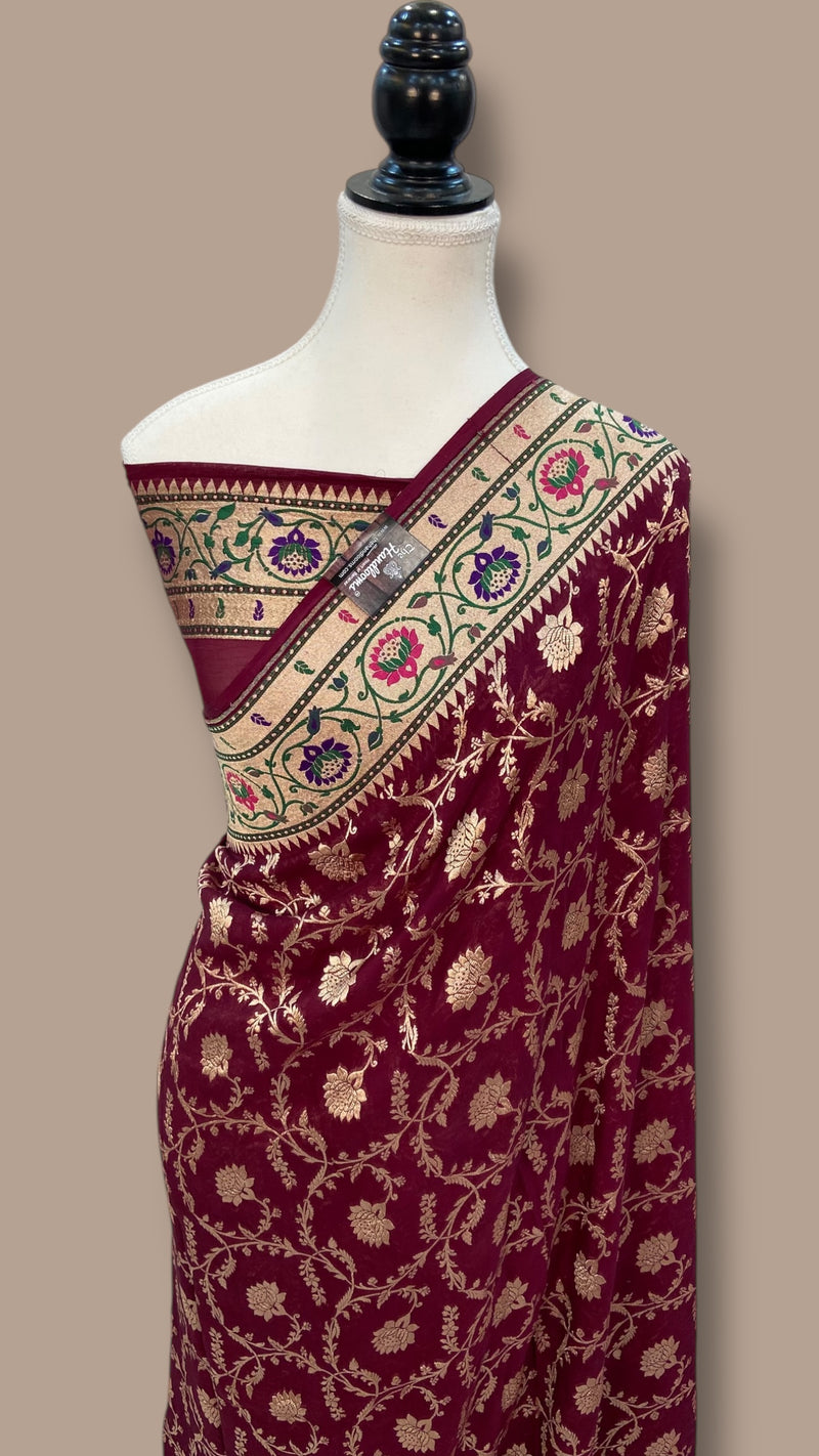 Pure Georgette Banarasi Handloom Saree - with meenakari work - The Handlooms