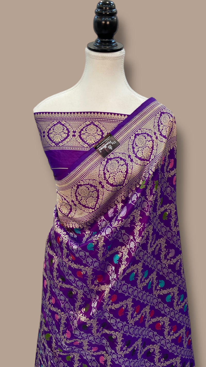 Ektara Pure Katan Silk Banarasi Handloom Saree - All over kadiyal Jaal work - The Handlooms