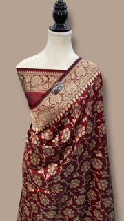 Pure Katan Silk Banarasi Handloom Saree - All Over Jaal Work - The Handlooms