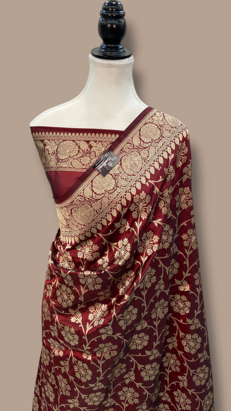 Pure Katan Silk Banarasi Handloom Saree - All Over Jaal Work - The Handlooms