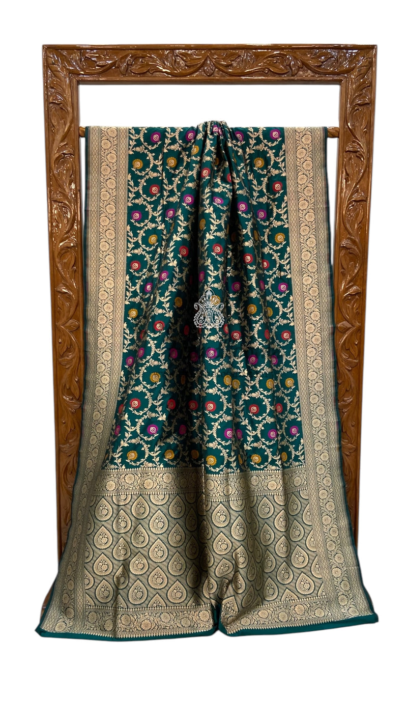Pure Katan Silk Banarasi Handloom Saree - All over Jaal Work With Meenakari - The Handlooms