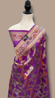 Pure Katan Silk Banarasi Handloom Saree - All over Jaal Work With Meenakari - The Handlooms