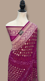 Pure Georgette Banarasi Bandhej Handloom Saree - The Handlooms