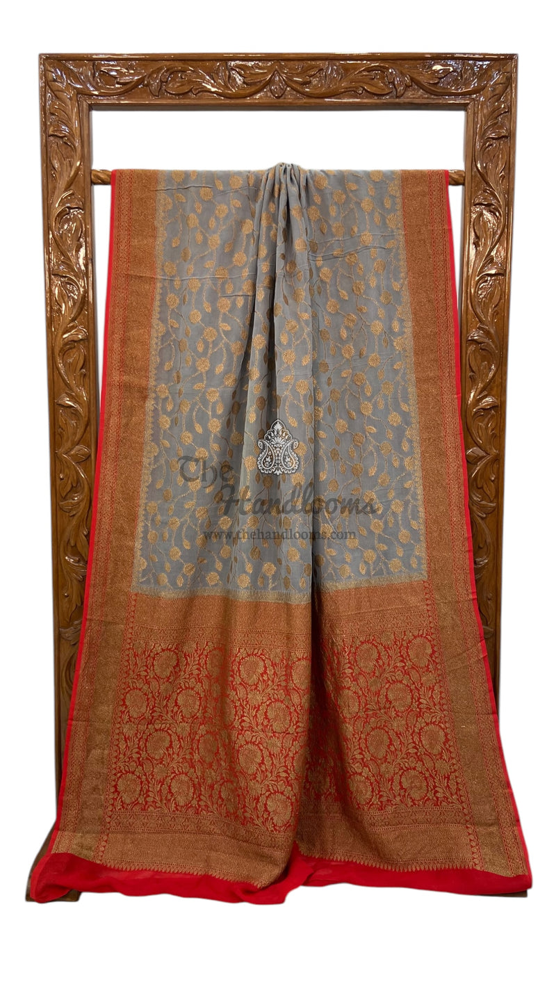 Khaddi Georgette Handloom Banarasi Saree -  Antique zari - The Handlooms