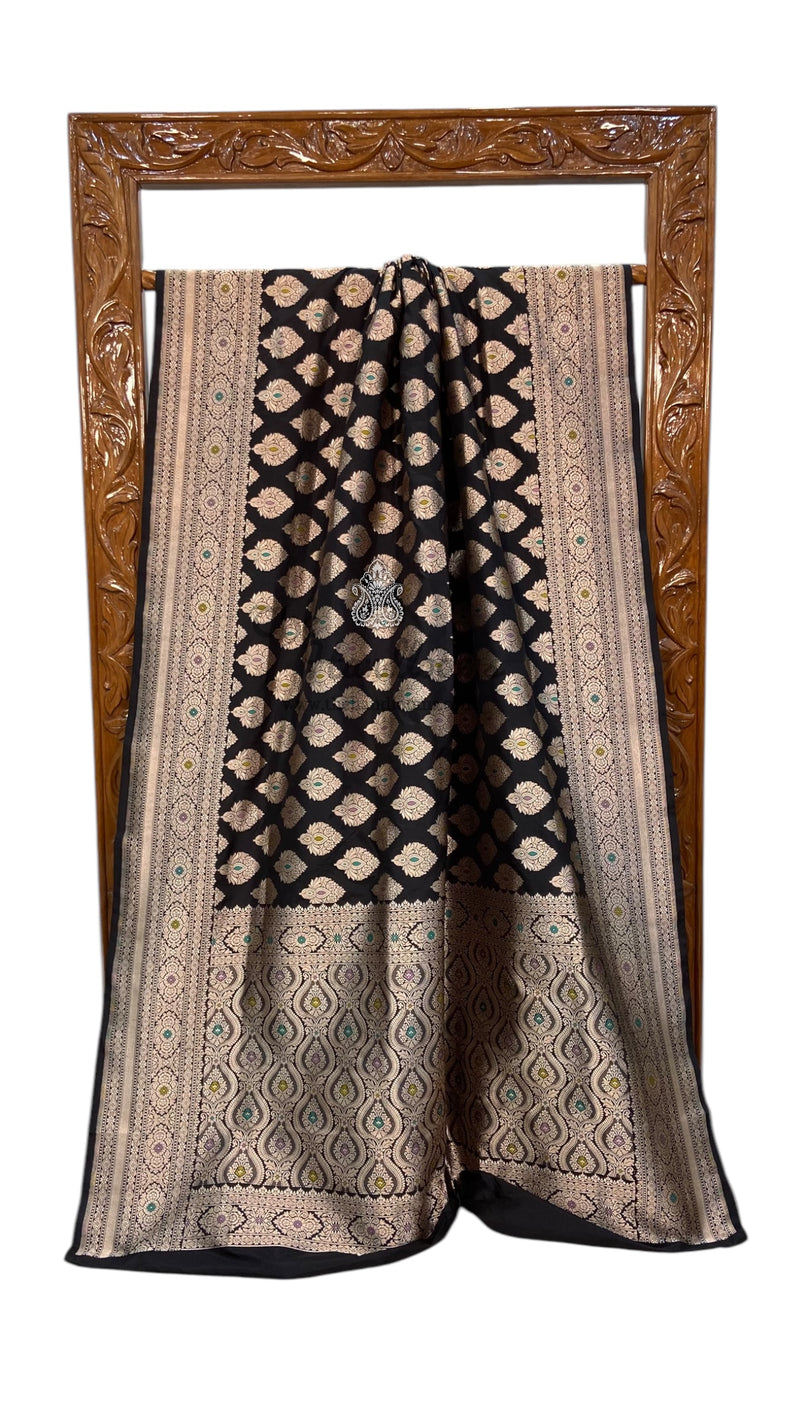 Pure Katan Silk Banarasi Handloom Saree - All over Jaal Work With Meenakari - The Handlooms