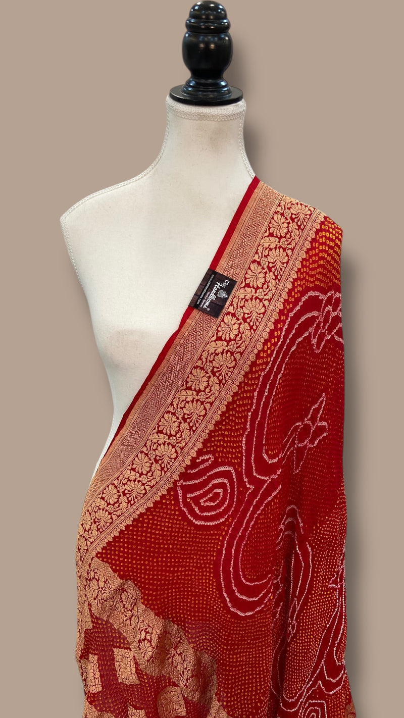 Pure Georgette Banarasi Bandhej Handloom Dupatta - The Handlooms