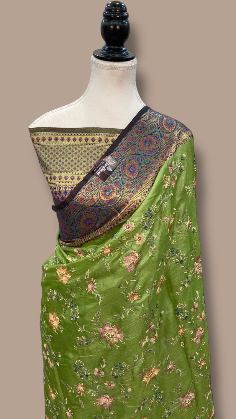 Tussar Silk Handloom Banarasi Saree With Chikankari - The Handlooms