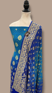 Pure Khaddi Georgette Bandhej Banarasi Dress material - The Handlooms