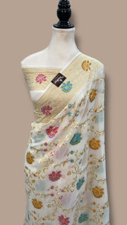 Khaddi Georgette Handloom Banarasi Saree - All Over Jaal Work with meenakari - The Handlooms