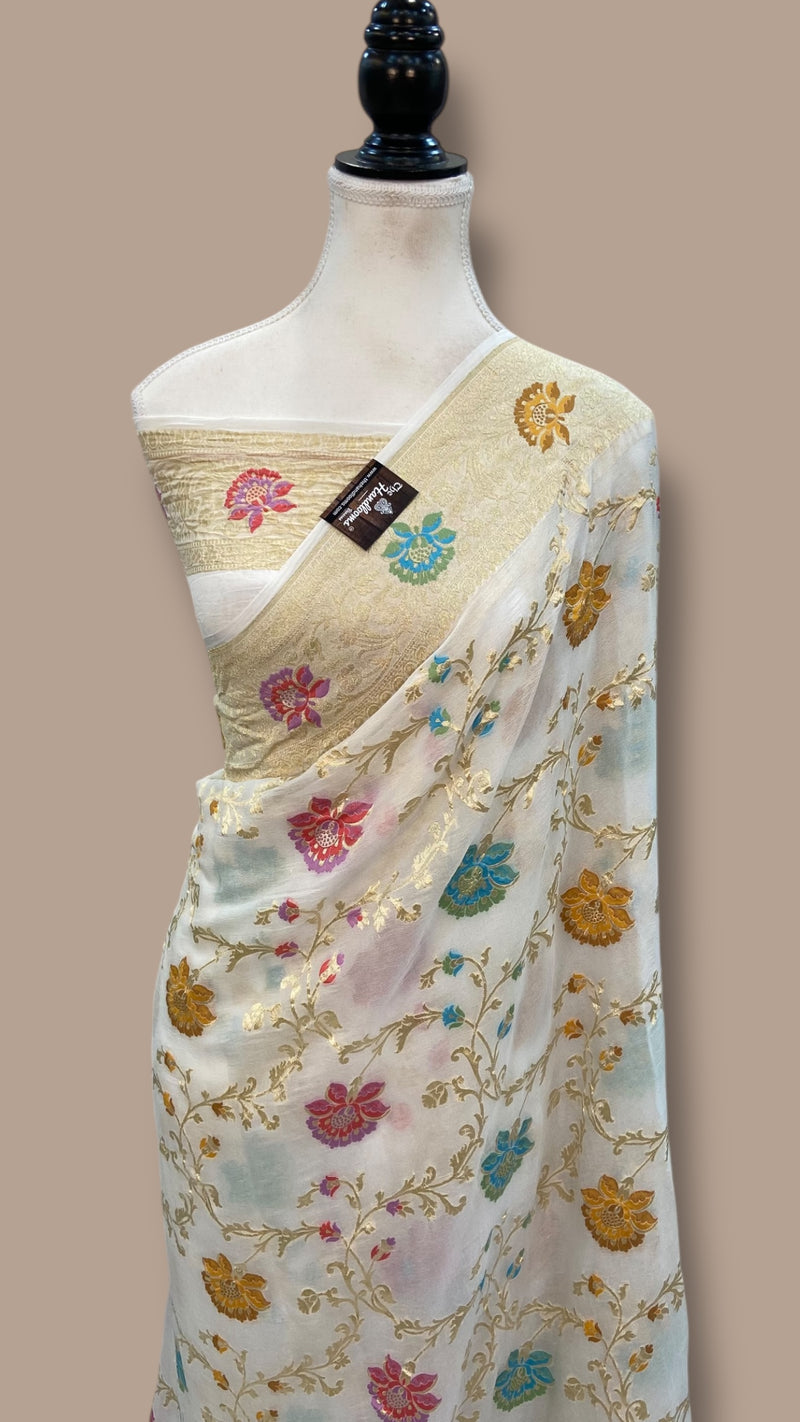 Khaddi Georgette Handloom Banarasi Saree - All Over Jaal Work with meenakari - The Handlooms