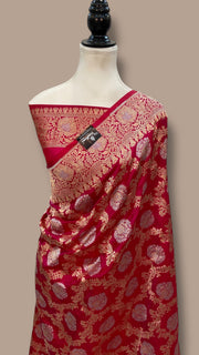 Pure Katan Silk Banarasi Handloom Saree - All Over Sona Roopa Jaal Work - The Handlooms