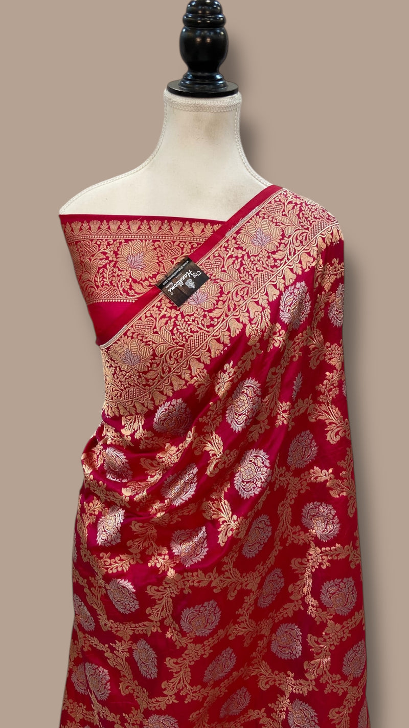 Pure Katan Silk Banarasi Handloom Saree - All Over Sona Roopa Jaal Work - The Handlooms