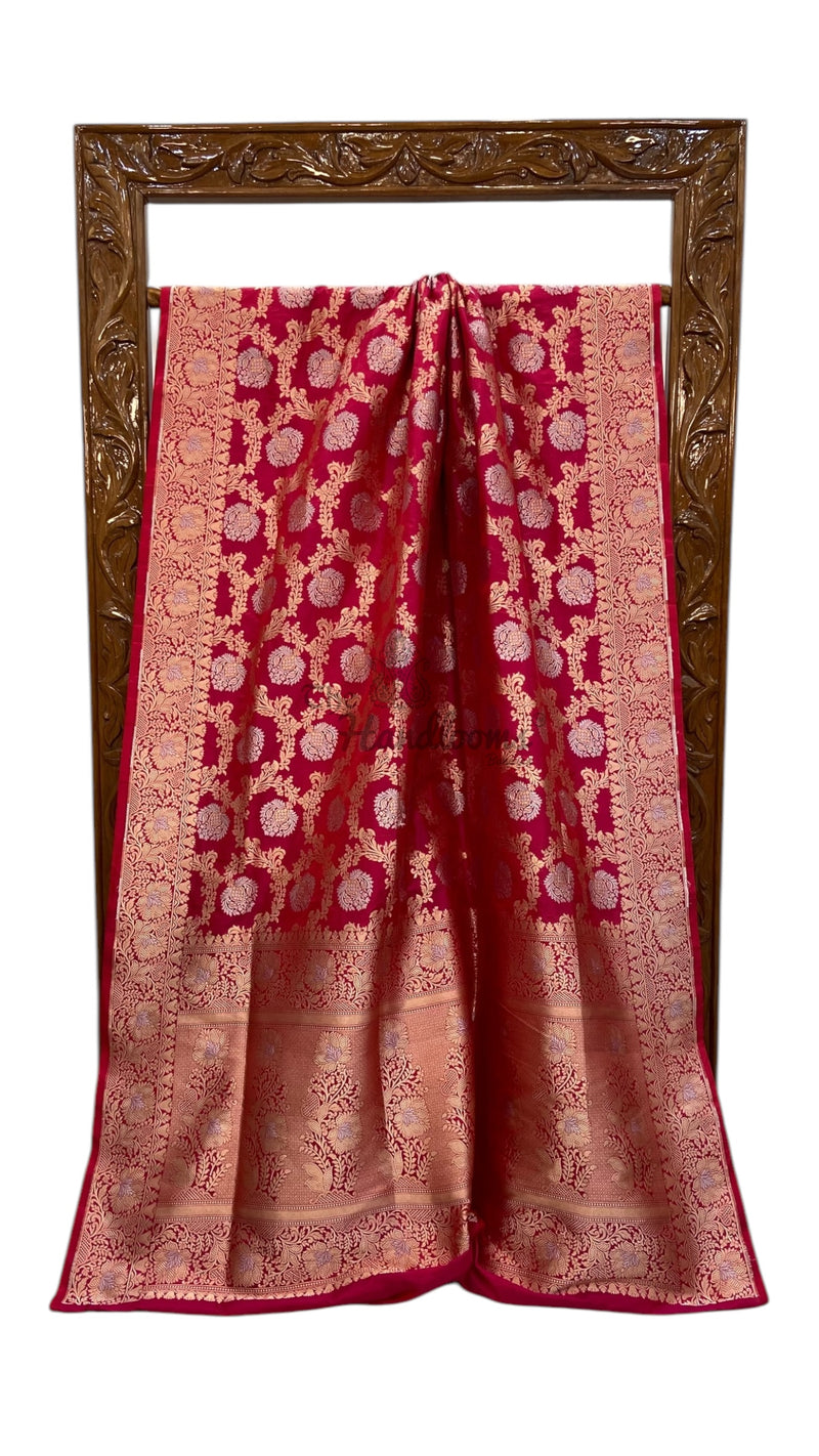 Pure Katan Silk Banarasi Handloom Saree - All Over Sona Roopa Jaal Work - The Handlooms