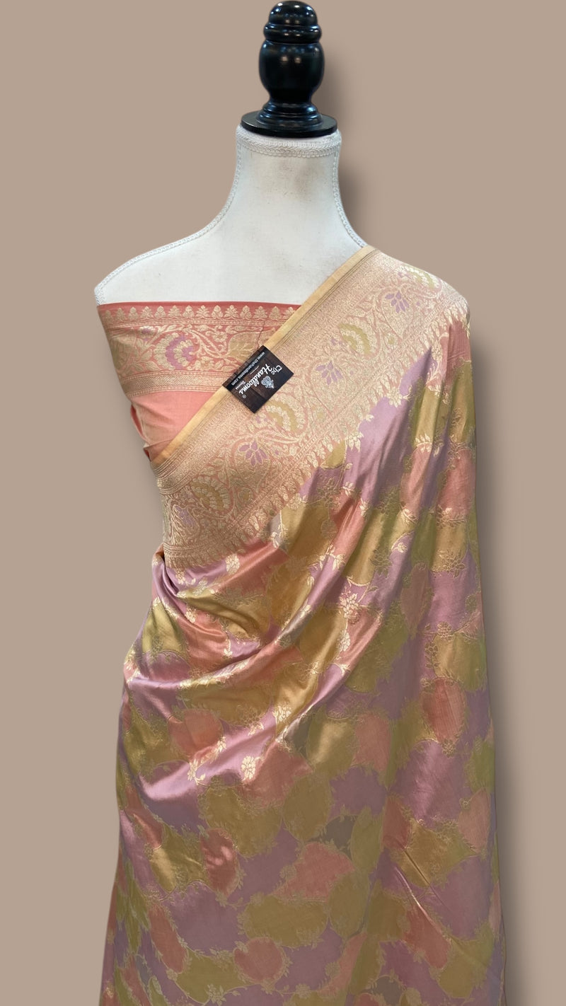 Pure Katan Silk Banarasi Handloom Saree - All over Jaal Work With Rangkart - The Handlooms