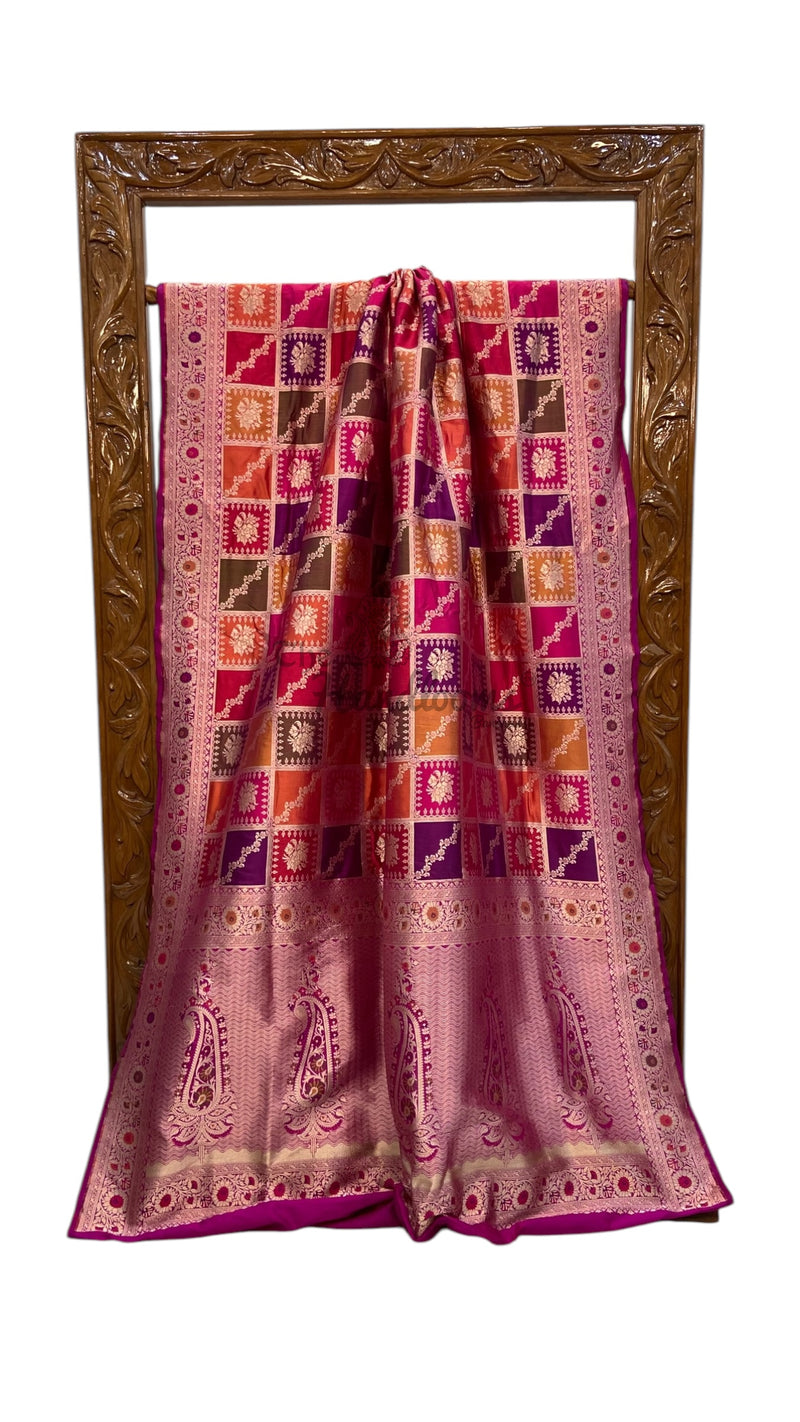 Pure Katan Silk Banarasi Handloom Saree - All over Jaal Work With Rangkart - The Handlooms
