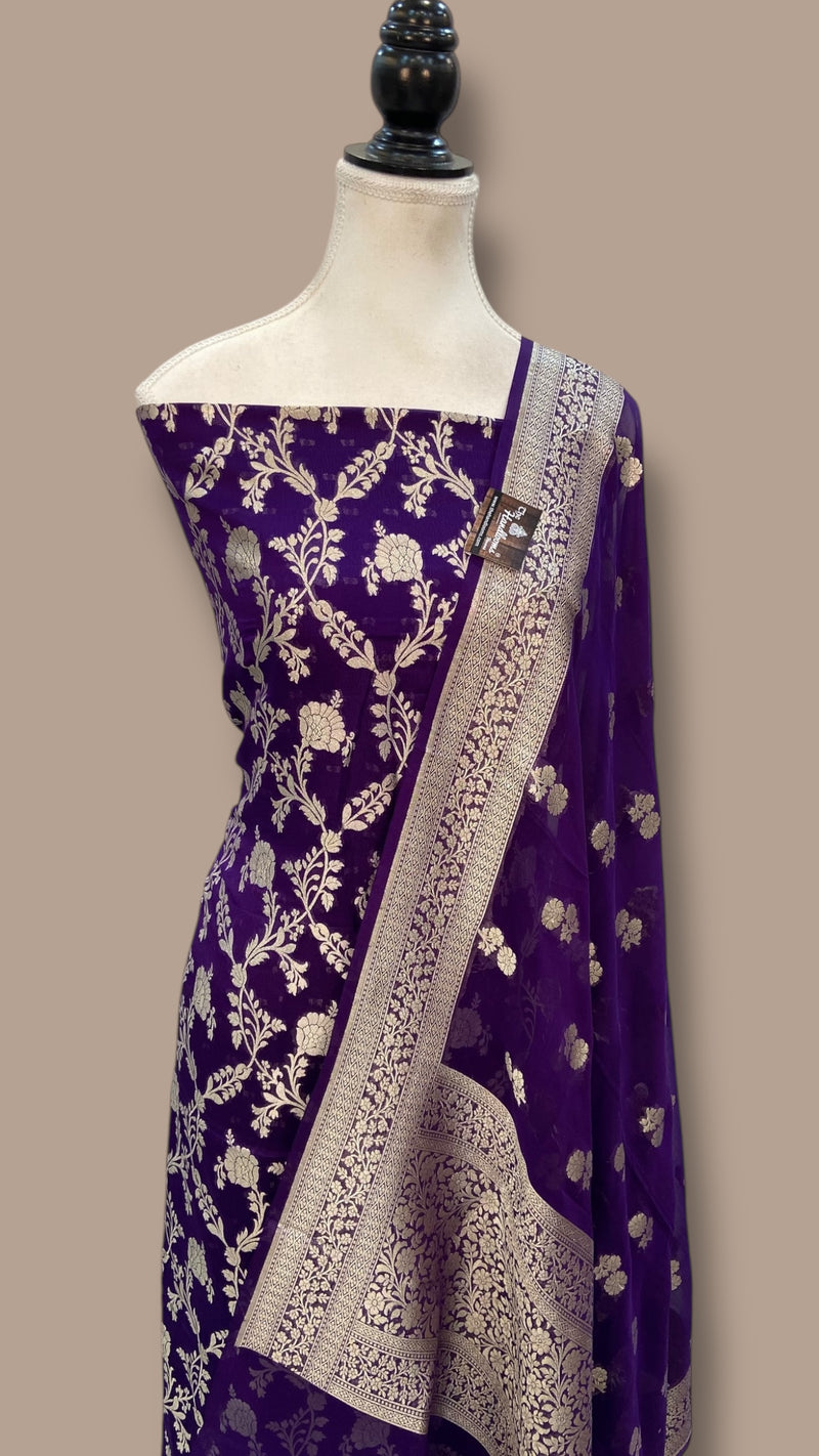 Khaddi Georgette Banarasi Dress material Water Zari - The Handlooms